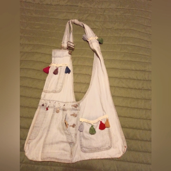 Handmade Gap overalls bohemian hobo bag - Picture 1 of 13